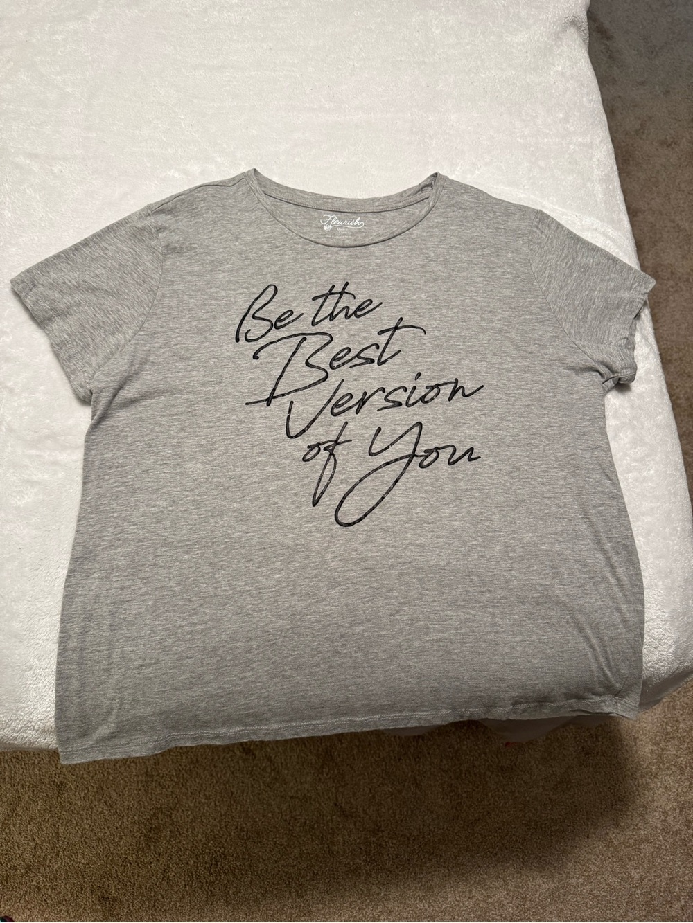 Fleurish Gray Graphic Tee with Script Slogan